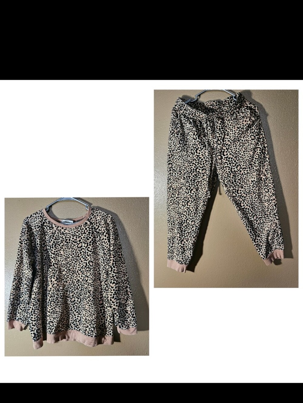 Matching Set Zenana Outfitters Leopard Sweat Set in Beige & Black Size Large